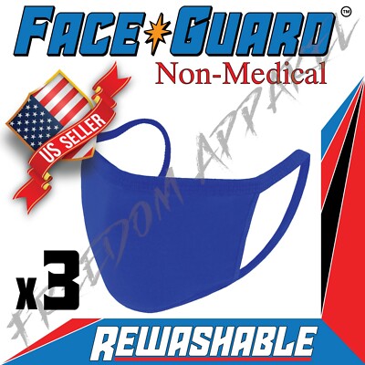 3 Pack - Reusable Cotton Cloth Face Masks (Color Blue)