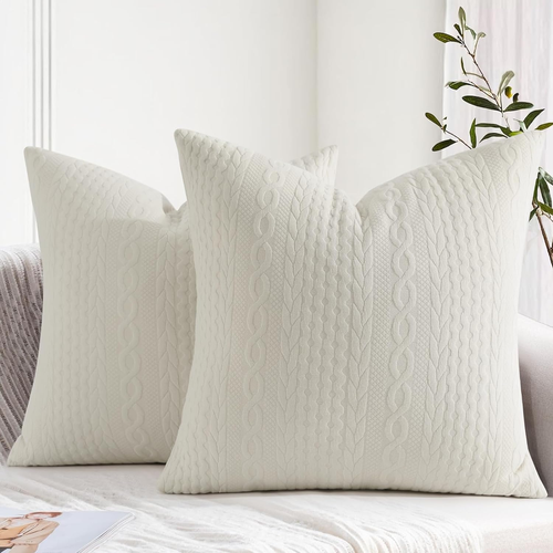 Decorative Throw Pillow Covers 18x18 Set of 2 for Sofa Bed with Raised