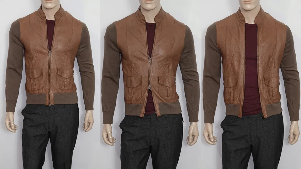 New CLASS ROBERTO CAVALLI Colorblock Bomber Jacket Leather/Cotton Size 38 ITALY - Image 4 of 4