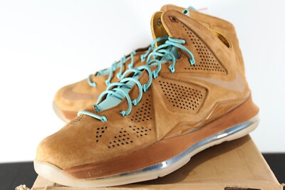 Nike Air Lebron X 10 EXT Hazelnut Suede Blue Sneakers Men's Size