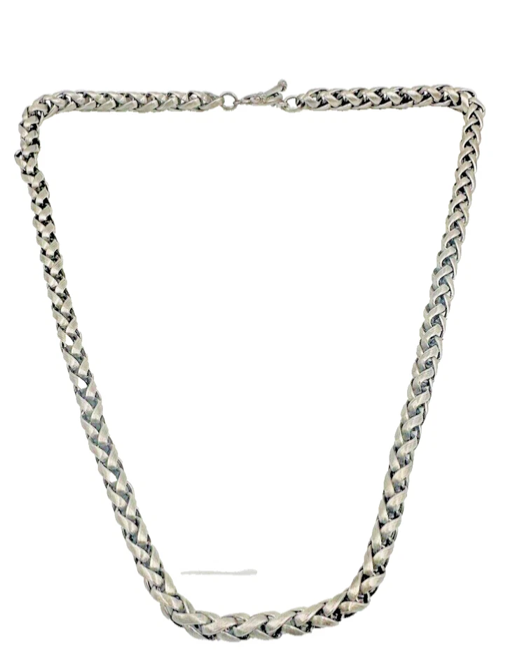 Colar corrente Oscar de la Renta tom prata trigo tecido assinado vintage gyuhji - Imagem 4 de 4