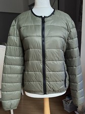 Bnwot Replay Khaki Unisex Collarless Zipped Jacket Size Xl Black Edging