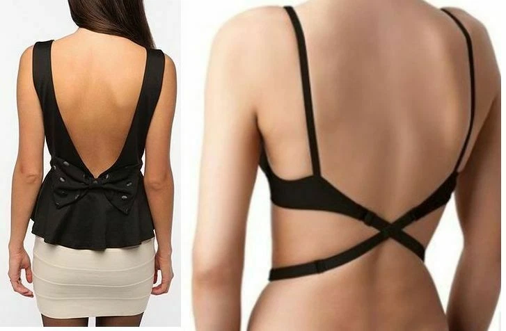 Womens Low Back Bra Strap Extender Backless Top Dress Singlet Black White  Beige