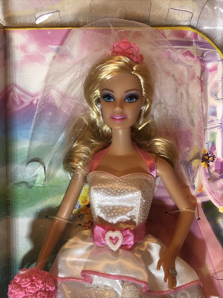Barbie Royal Bride Muñeca Blanco Vestido Rosa Borde Velo Ramo 12" bcp33 NRFB Foto 2 de 4