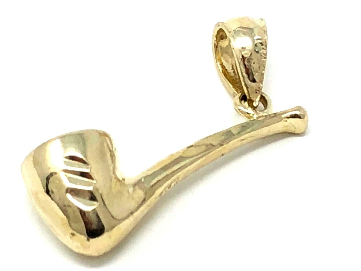 14k Yellow Gold Smoke Tobacco Cigar Pipe Charm Pendant 2.2 grams 