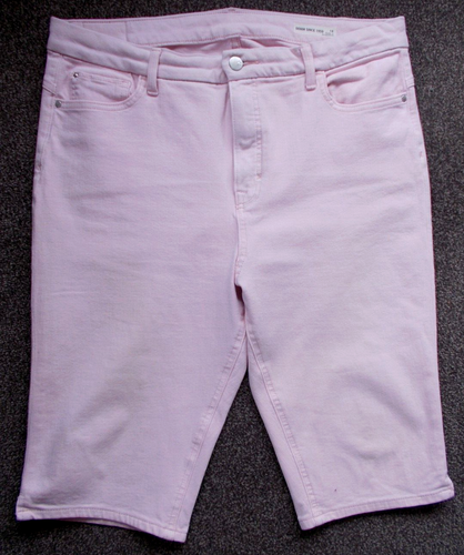 M & S, Ladies dusted pink Denim Shorts, long length, pockets, stretch, Size 18.