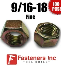 (Qty 100) 9/16-18 Fine Grade 8 Finish Hex Nuts Yellow Zinc Plated Hardened