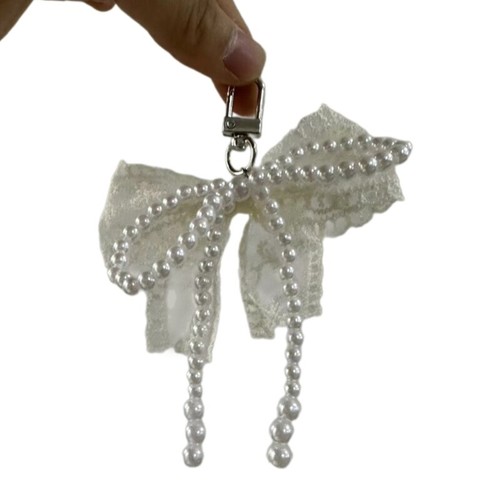 Colorful Pearls Beaded Bowknot Keychain Charm Elegant Lace Bowknot Pendant Charm - Zdjęcie 9 z 10