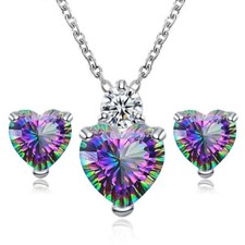 Love Heart Imitate Crystal Pendent Necklace Stud Earrings Jewelry Set Women