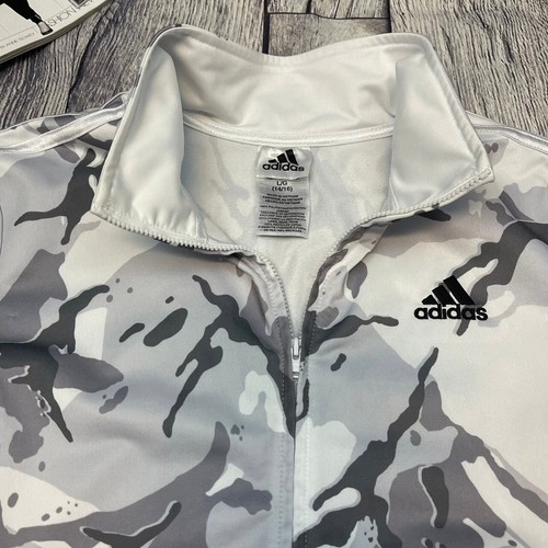 Adidas 3-Stripes Track Jacket Kids Size Large White Grey Camouflage Camo Coat - Picture 5 of 12