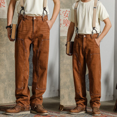 Men Vintage Overalls Suspender Trousers Work Cargo Pants Bib Pants