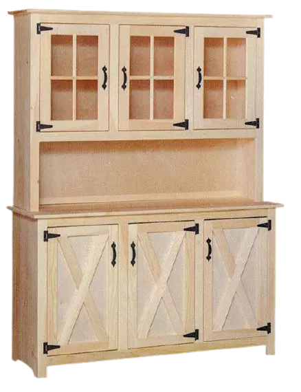 NEW AMISH Unfinished Solid Pine Barn Door Hutch Glass Modern Farmhouse