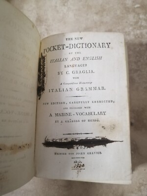 THE NEW POCKET DICTIONARY ITALIAN ENGLISH BY C GRAGLIA IT GRAMMAR 1815 (UM)