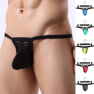 Sexy Mens T-Back G-string Thong Bikini Underwear Micro Mesh Sheer Pouch Thongs  