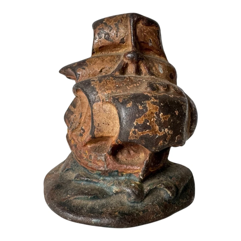 Antiguo tope de puerta o sujetalibros de velero de hierro fundido - decoración náutica Foto 2 de 4