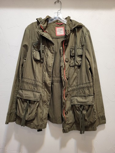 Old Navy Jacket L Green Military Safari Utility Pockets Button Zip Front Grunge