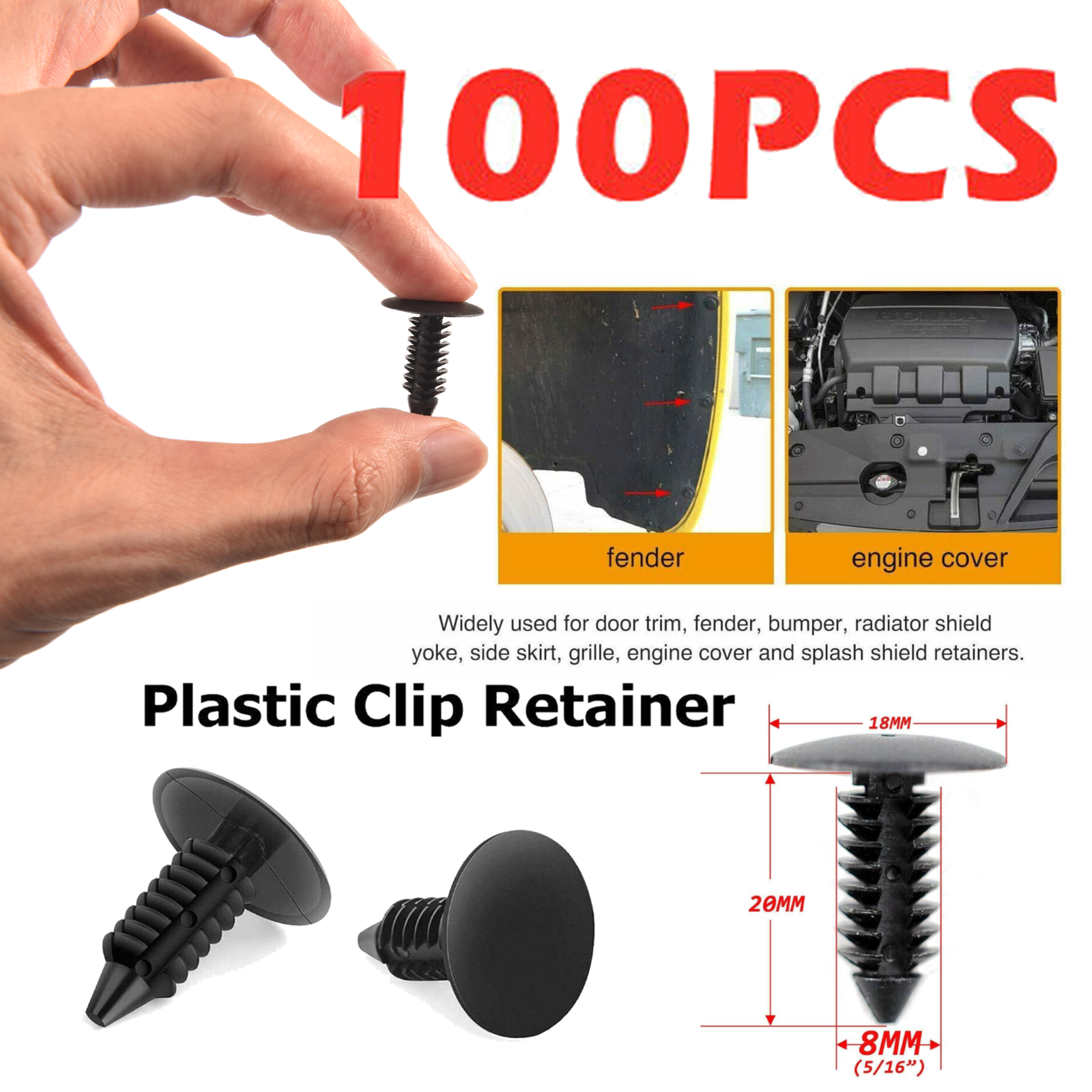 100PC 8MM Tree-Shaped Plastic Car Bumper Rivets Fasteners for Fenders