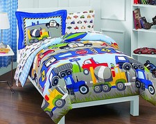 5 pc TRUCKS CARS PLANES POLICE COMFORTER CONSTRUCTION BOYS QUILT SET TWIN NEW