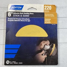 Norton Stick and Sand Sanding Disc 6 Inch 220 Very Fine Grit Pack Of 15 Sealed