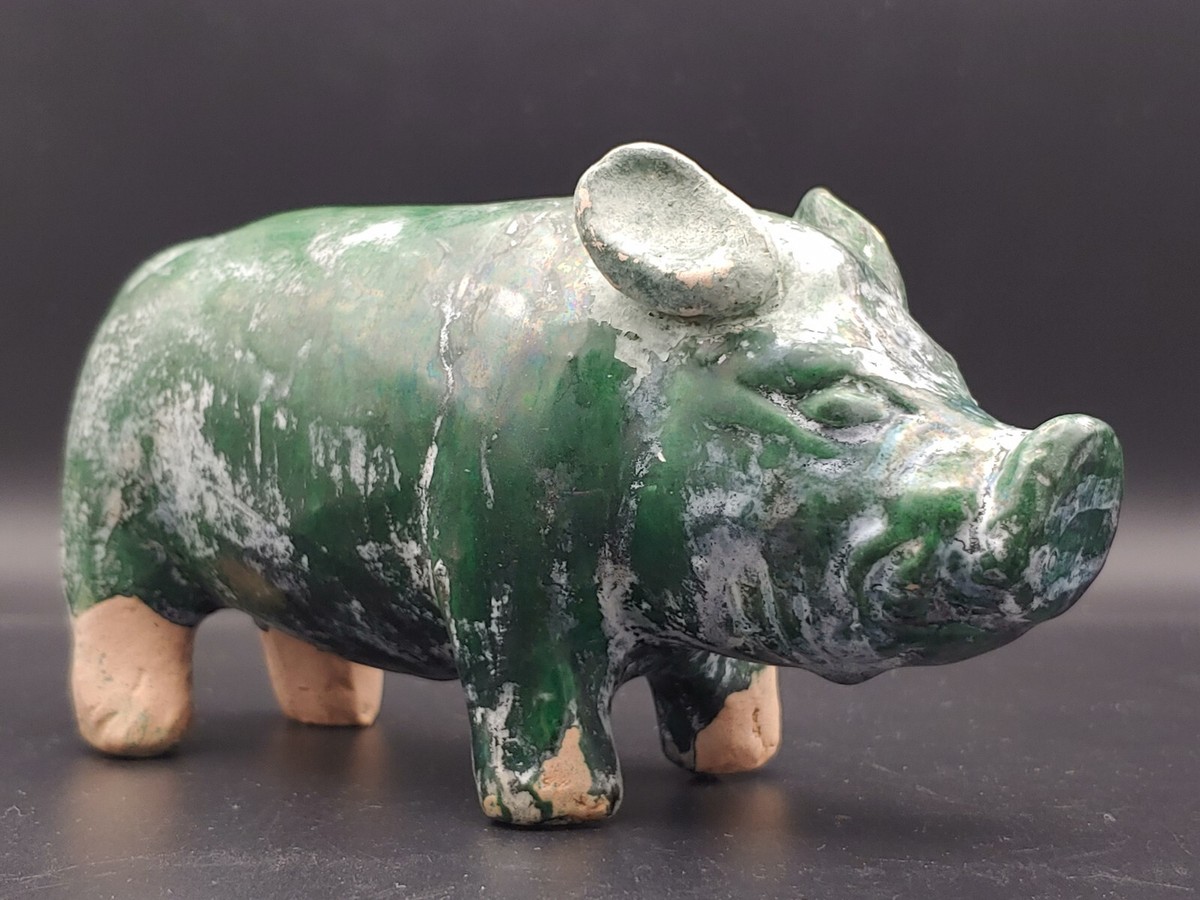 唐代绿釉陶塑肥猪8/9th C Chinese Tang Dynasty Green Glazed Pottery