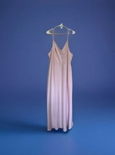 Vtg Miss Elaine Nightgown Long Dress Large Satin Spaghetti strap Babydoll Pink