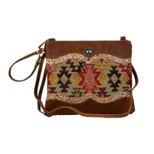 Desert Heritage Small Shoulder Handbag, Tribal Design Purse-Zips Closed-Leather