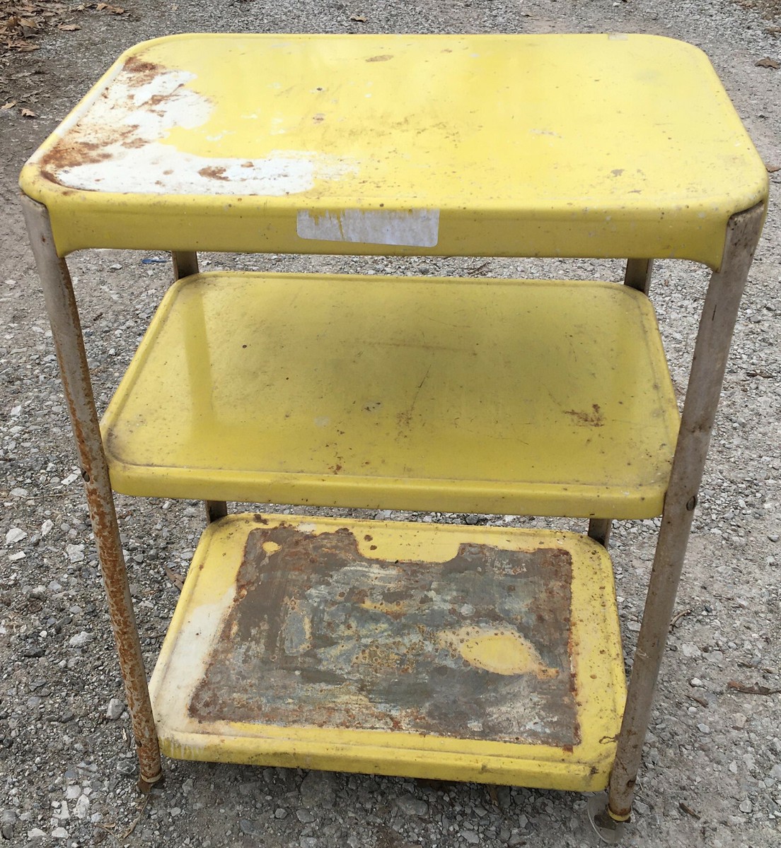 昭和　イエローメタルシェルフ Yellow 3 Shelf Metal Utility Cart vintage three tier rolling
