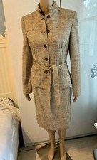 VINTAGE VALENTINO Women's Skirt Suit Cream, Brown Silk Cotton Belt Size 6