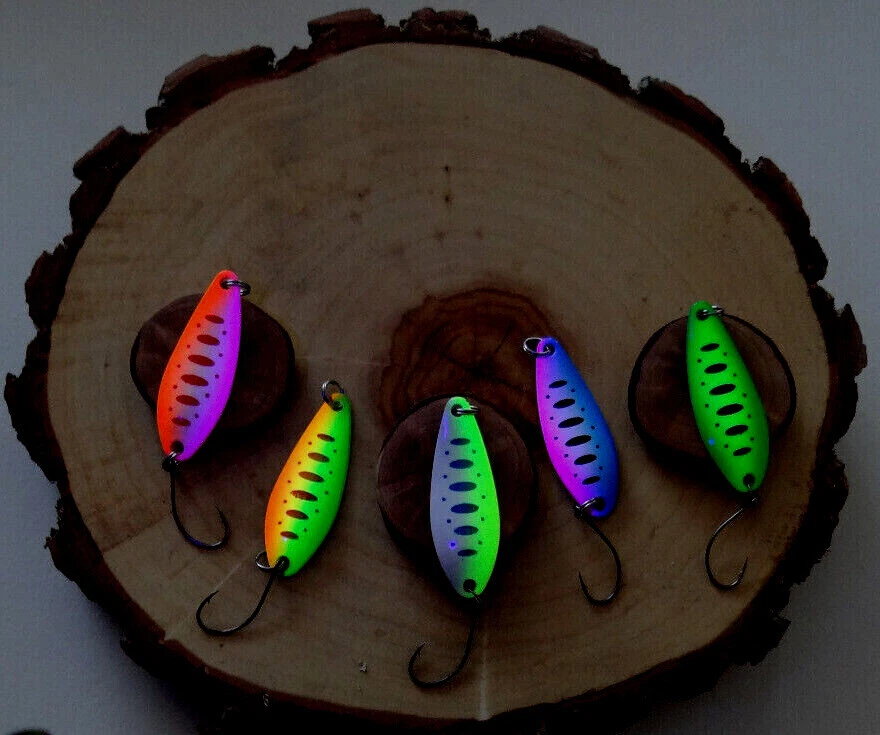 Trout Spoon Set 5 St.Forellenblinker Schlepplöffel Barsch 5g UV Haken Gr.6 - Bild 2 von 4