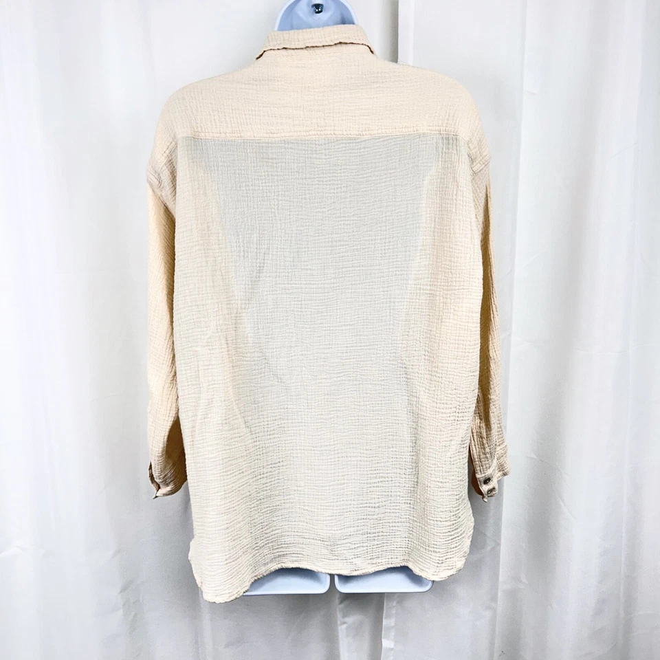 Traje de baño de acacia gasa popover camisa algodón crema natural de gran tamaño con botones S Foto 2 de 4