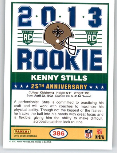 2013 Score Green Border Kenny Stills Rookie RC Parallel NFL Saints #386 - Picture 2 of 2
