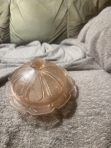 VTG 1930s Jeannette Cherry Blossom Pink Depression Glass Butter Candy Dish W/Lid