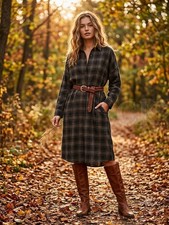 Vince 100% Cotton Plaid Shirt Dress L Midi Dark Academia 90s Grunge Quiet Luxury