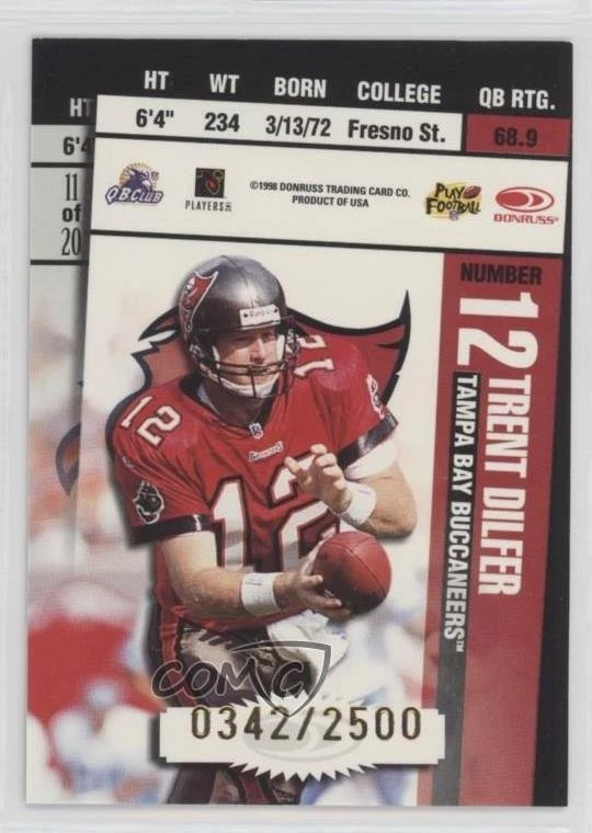 1998 Leaf Rookies & Stars Ticket Masters /2500 Warrick Dunn Trent Dilfer #11 - Image 2 of 2