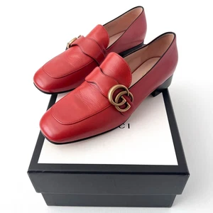 GUCCI Mocassins plats en cuir double G Peyton Marmont GG rouge orange talon bas 6,5