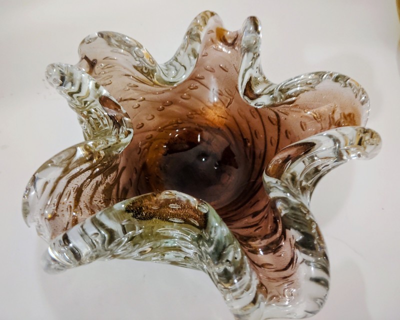 MURANO ART GLASS PINCHED GLASS ASHTRAY TRINKET DISH 