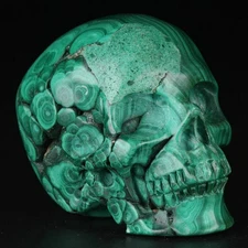 2.0" Malachite Carved Crystal Skull, Realistic, Crystal Healing