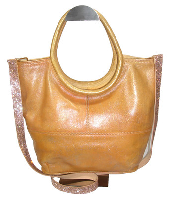 Gorgeous Repainted Fine Gold Glitter Dust BLING Leather Tote Shoulder Bag EUC!