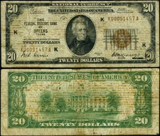 FR. 1870 K $20 1929 Federal Reserve Bank Note Dallas Fine