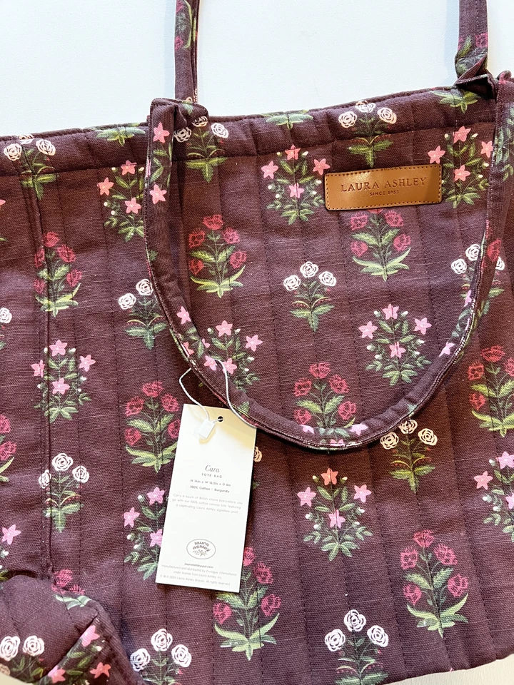Laura Ashley Cara Burgundy Pink Floral Quilted Tote Bag Cottagecore Boho NWT - Image 2 of 4