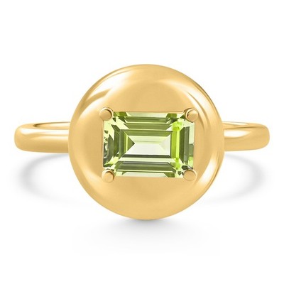Candy Button 14k Yellow Gold Emerald Cut Peridot Ring