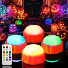 Halloween Bright LED Pumpkin Lights, Color Changing with Remote Control and T...