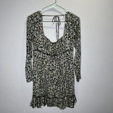 Free People Bohemian Mini Floral Dress Size 8 Long Sleeve Back Tie Slim Cottage