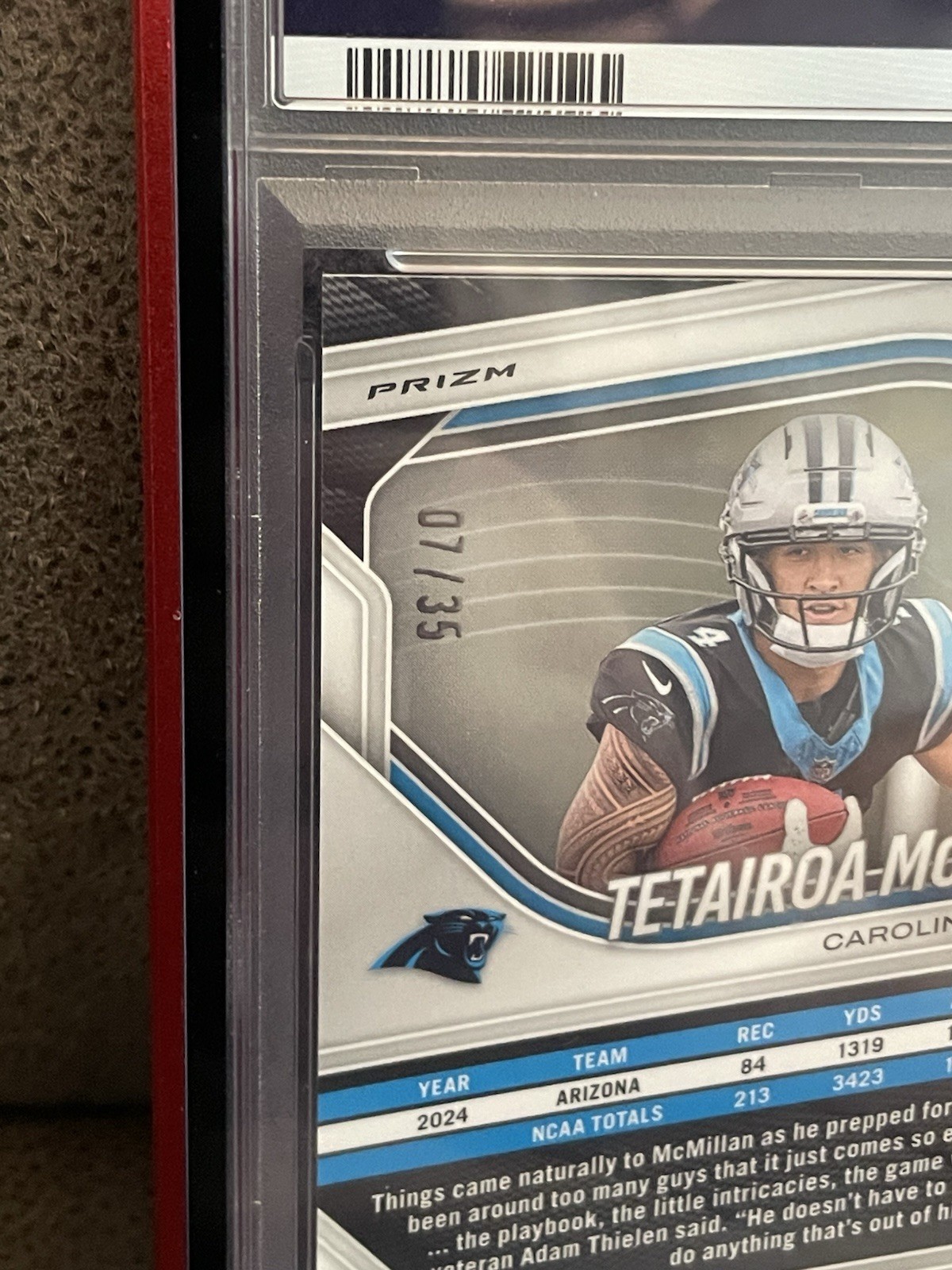 🔥Tetairoa McMillan 2025 Panini Prizm Rookie Red Shimmer Auto /35 PSA 10💎 view 3