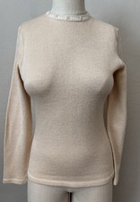 VTG 80s Gloria Knits Ivory Sweater Womens Ivory Zipper Back Quiet Luxury Money