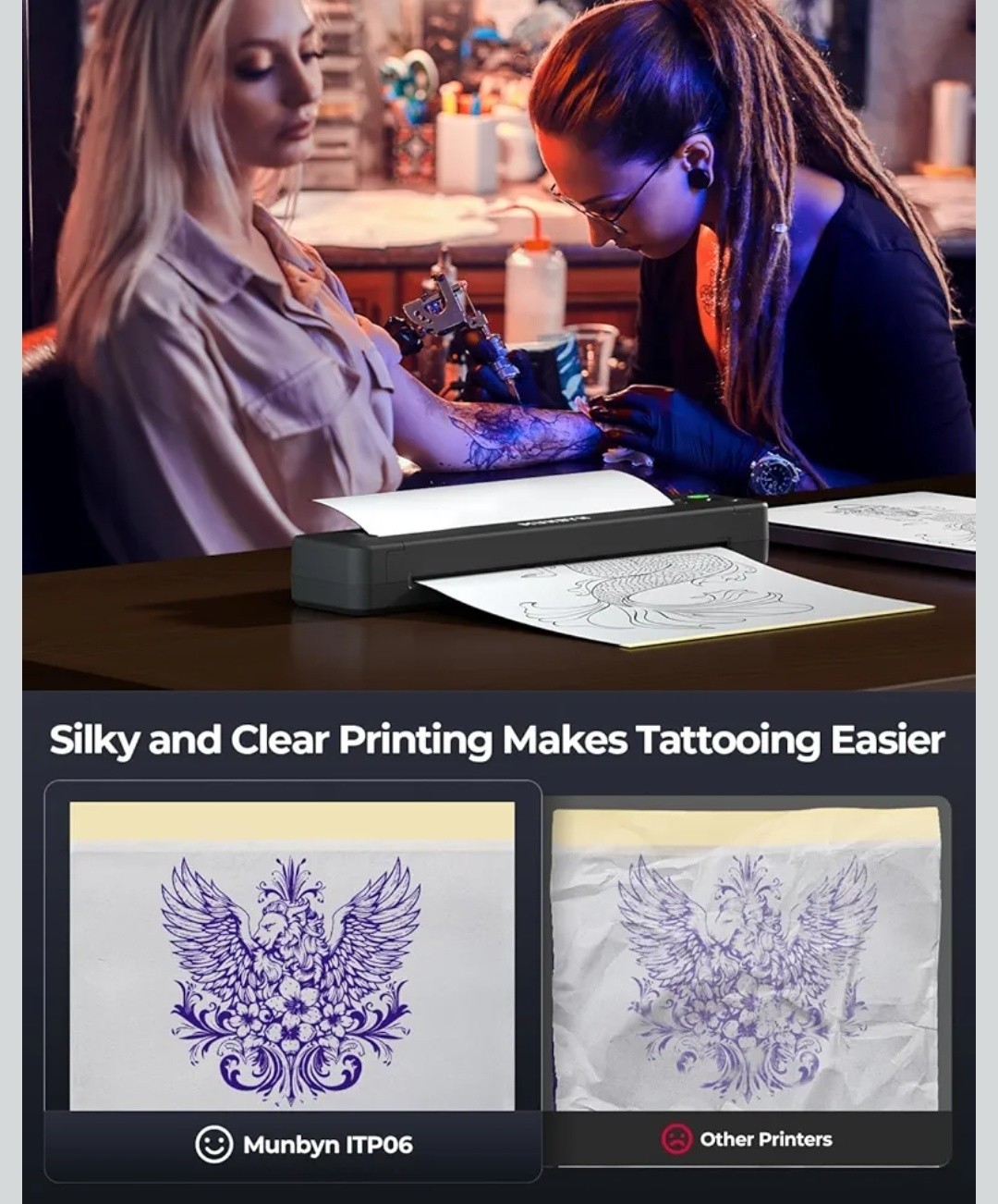 NEW Wormhole Tattoo Machine Kit TK108 & Munbyn Tattoo Stencil Printer ITP06