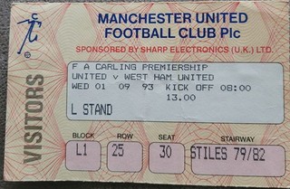 Manchester United V West Ham United Ticket 1993 94