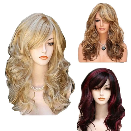 23inch Blonde Wig With Bangs Long Wavy Blonde Curly Wigs for Women ...