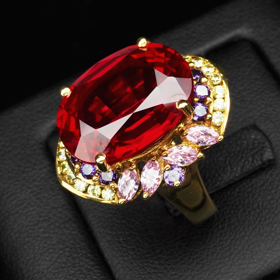 Anelli fatti a mano glamour spinello rosso sangue ovale 20,15 ct argento... - Immagine 3 di 4