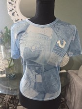 True Religion Denim Print Mesh Crew Neck Shor...